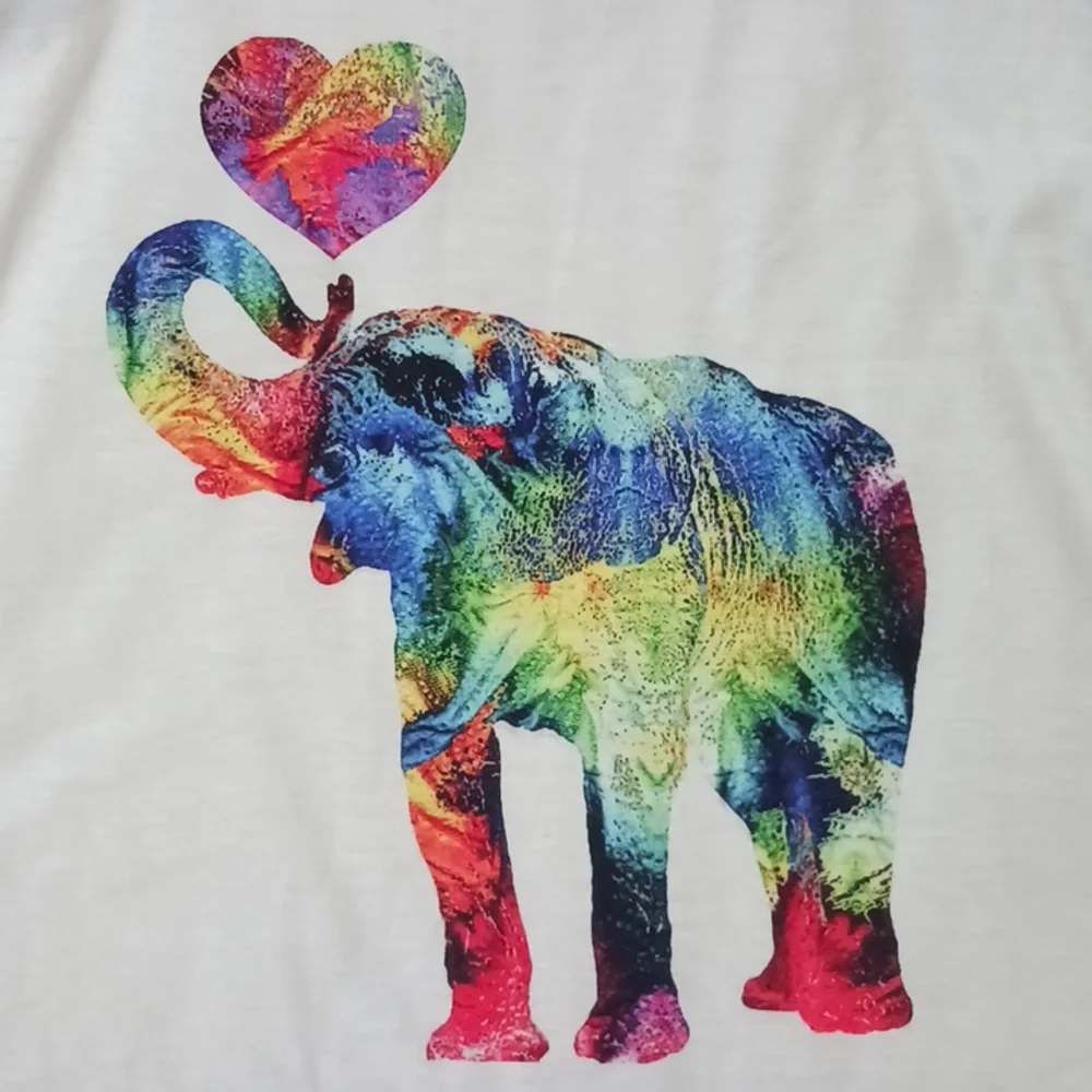 Elephant rough stitched hem tank top - off white multicolor - M